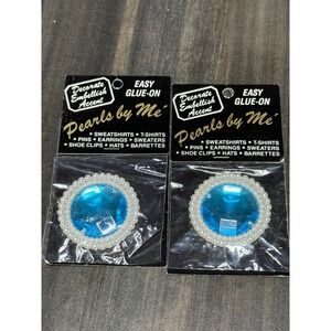 2X Pearls by Me Embellishments Blue Cabochon Accent Glue On‎ Decorate DIY Craft